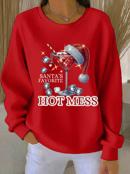 Women's Funny Christmas Santa's Favorite Hot Mess Casual Sweatshirt