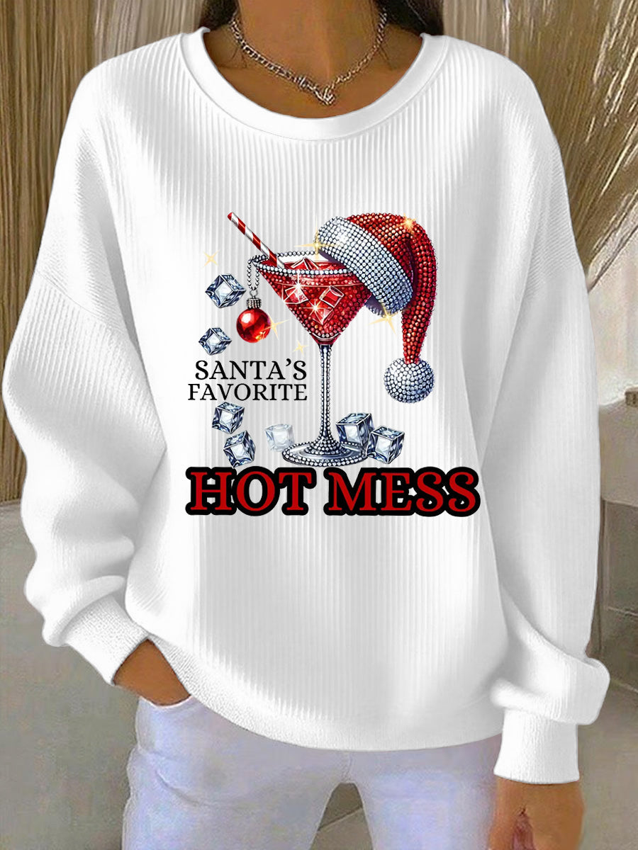 Women's Funny Christmas Santa's Favorite Hot Mess Casual Sweatshirt