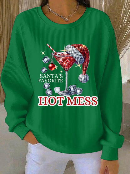 Women's Funny Christmas Santa's Favorite Hot Mess Casual Sweatshirt