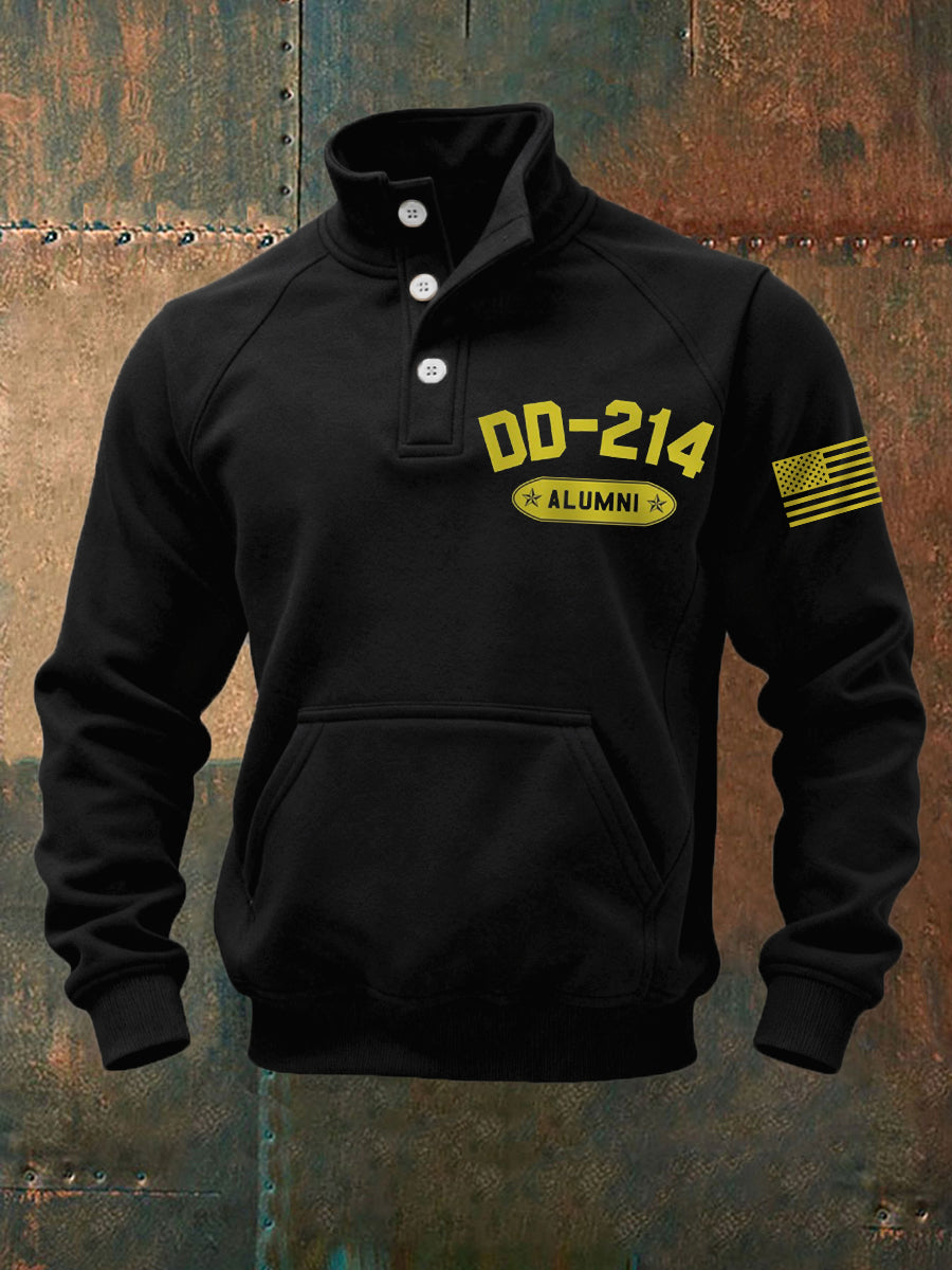 Men's Vintage DD-214 Alumni Veteran Print Casual Buttons Sweatshirt