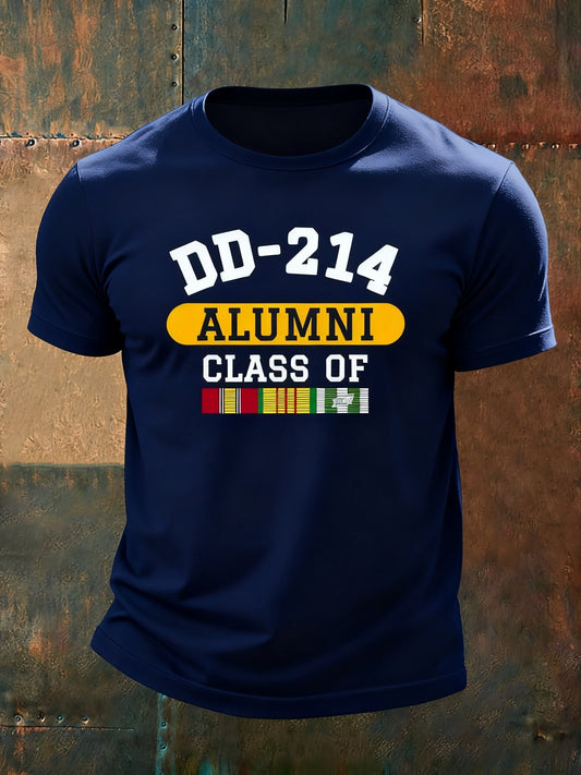 Vintage Veterans' Day DD-214 Alumni Association Printed Casual Short-Sleeved T-Shirt