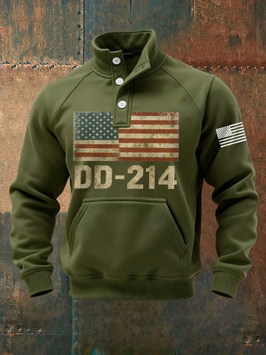 Men's Vintage DD-214 Alumni Veteran Print Casual Buttons Sweatshirt