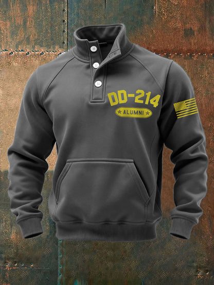 Men's Vintage DD-214 Alumni Veteran Print Casual Buttons Sweatshirt