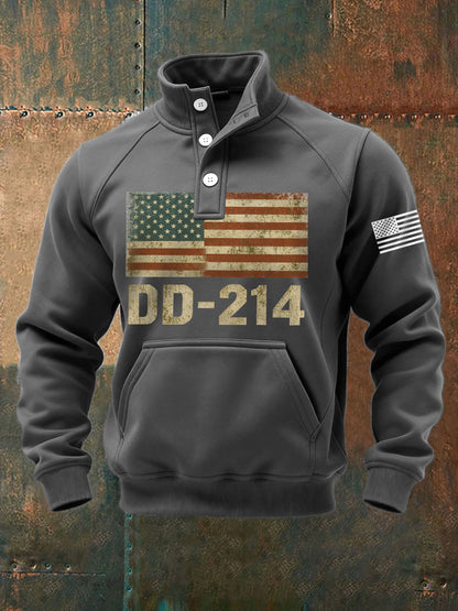 Men's Vintage DD-214 Alumni Veteran Print Casual Buttons Sweatshirt