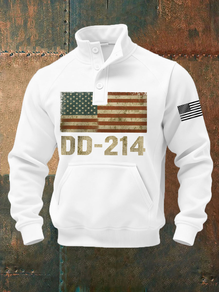 Men's Vintage DD-214 Alumni Veteran Print Casual Buttons Sweatshirt