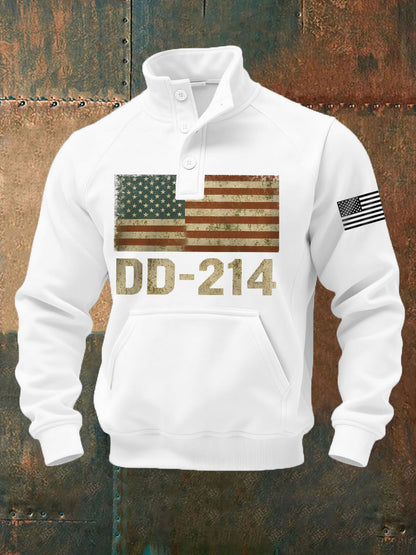 Men's Vintage DD-214 Alumni Veteran Print Casual Buttons Sweatshirt