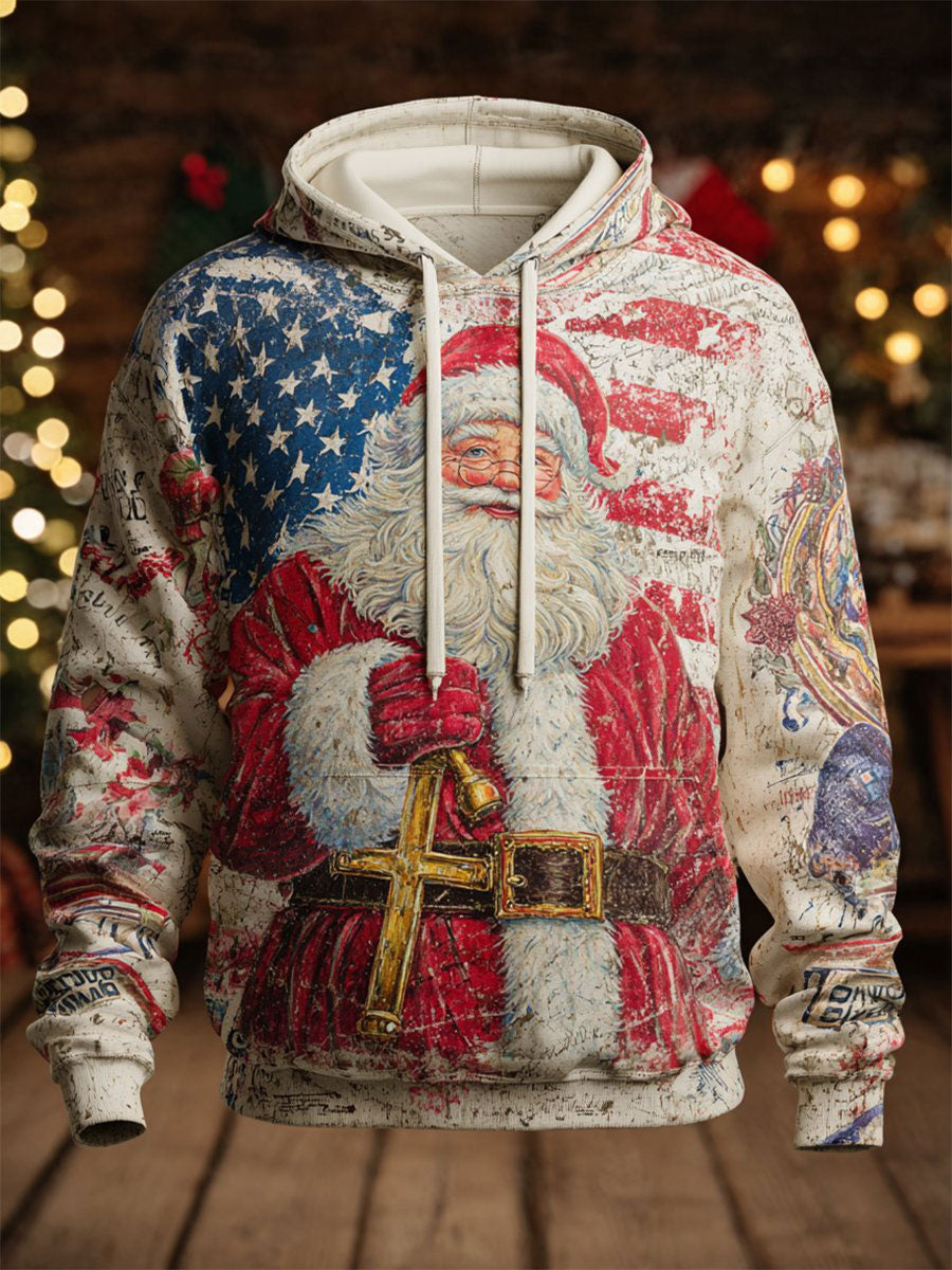 Men's American Flag Santa Art Hoodie