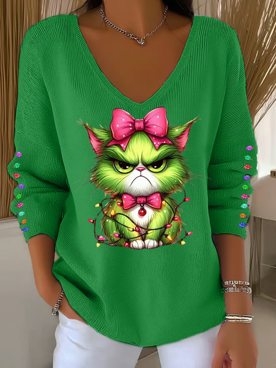 Women's Funny Christmas Grinch Cta Print Casual Long Sleeve Top