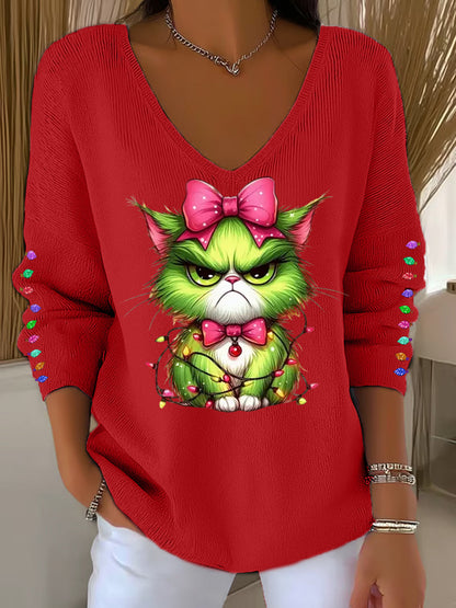 Women's Funny Christmas Grinch Cta Print Casual Long Sleeve Top