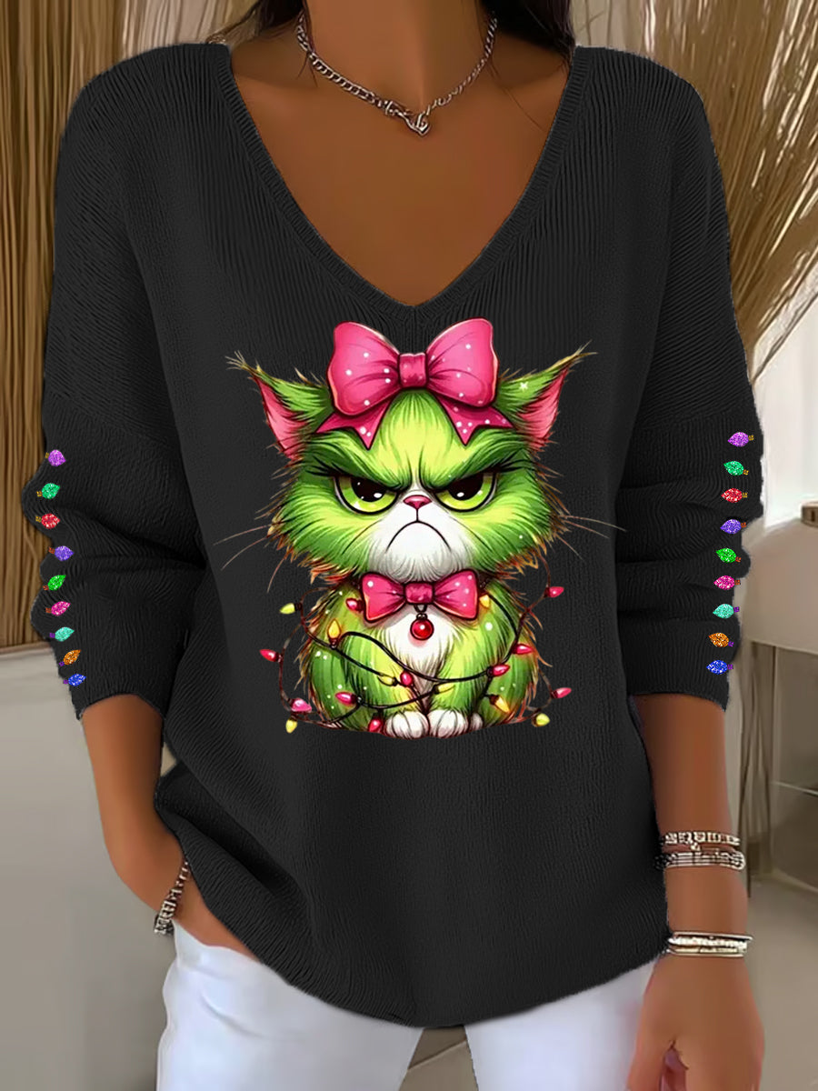 Women's Funny Christmas Grinch Cta Print Casual Long Sleeve Top