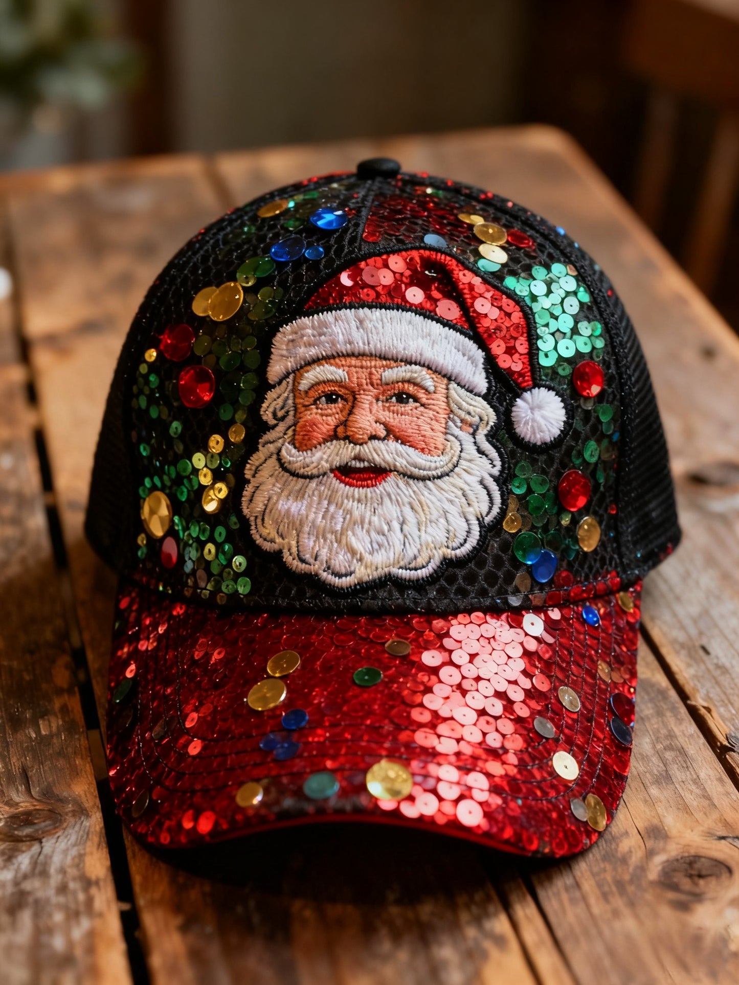 Retro Christmas Sequined Santa Claus Abstract Print Casua Cap