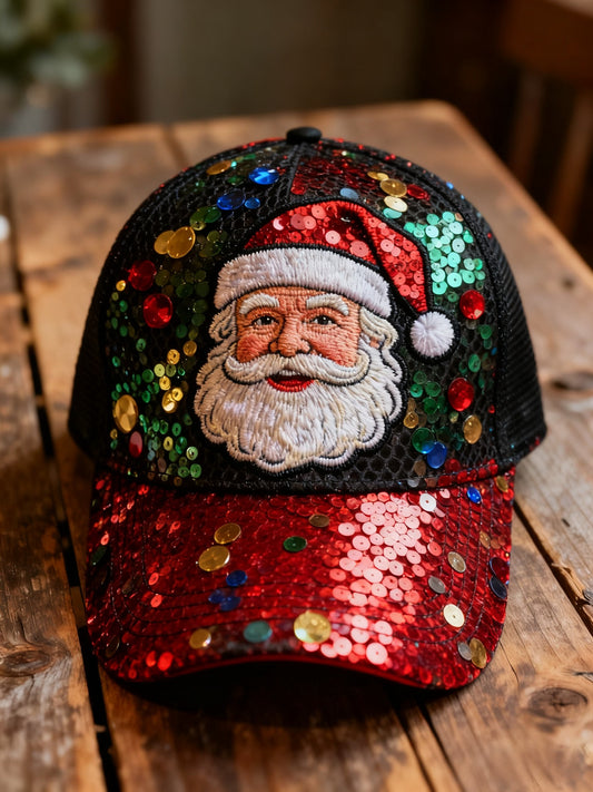 Retro Christmas Sequined Santa Claus Abstract Print Casua Cap