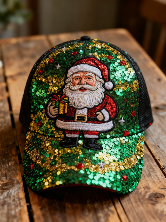 Retro Christmas Sequined Santa Claus Abstract Print Casua Cap