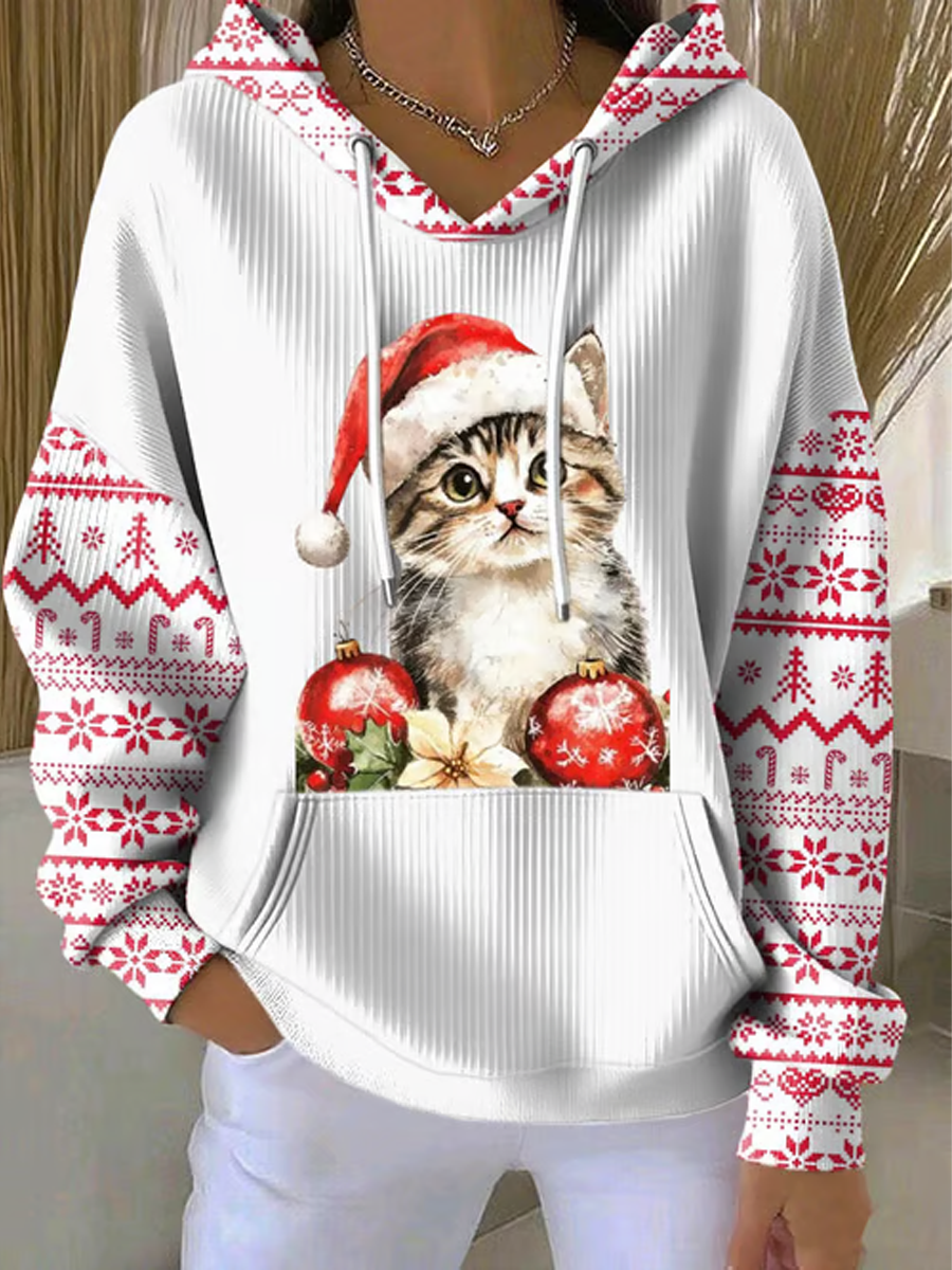Women's Christmas cat print Hoodie