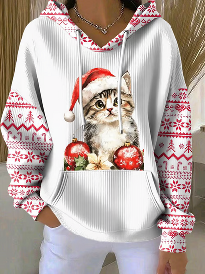 Women's Christmas cat print Hoodie