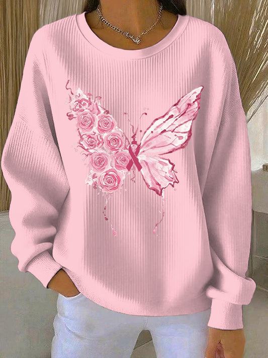 Women's Breast Cancer Pink Print Casual Sweatshirt