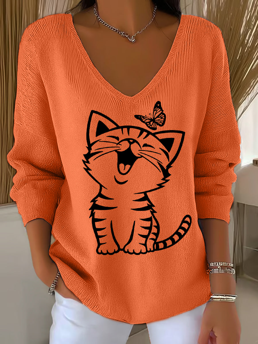 Women's Cute Cat Print Casual Long-Sleeve Top