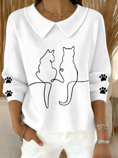 Women's Cute Cat  Print Cat Lovers Casual Baby Doll Collar Top