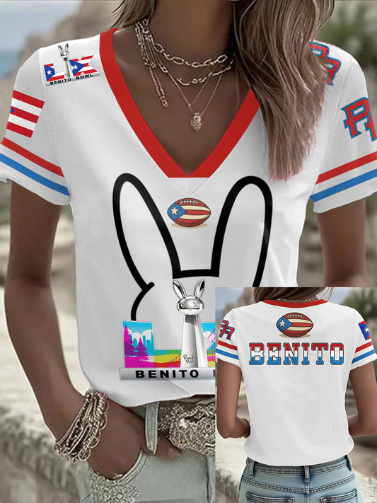 Women's Bunny Football Music Lover Printed T-shirt