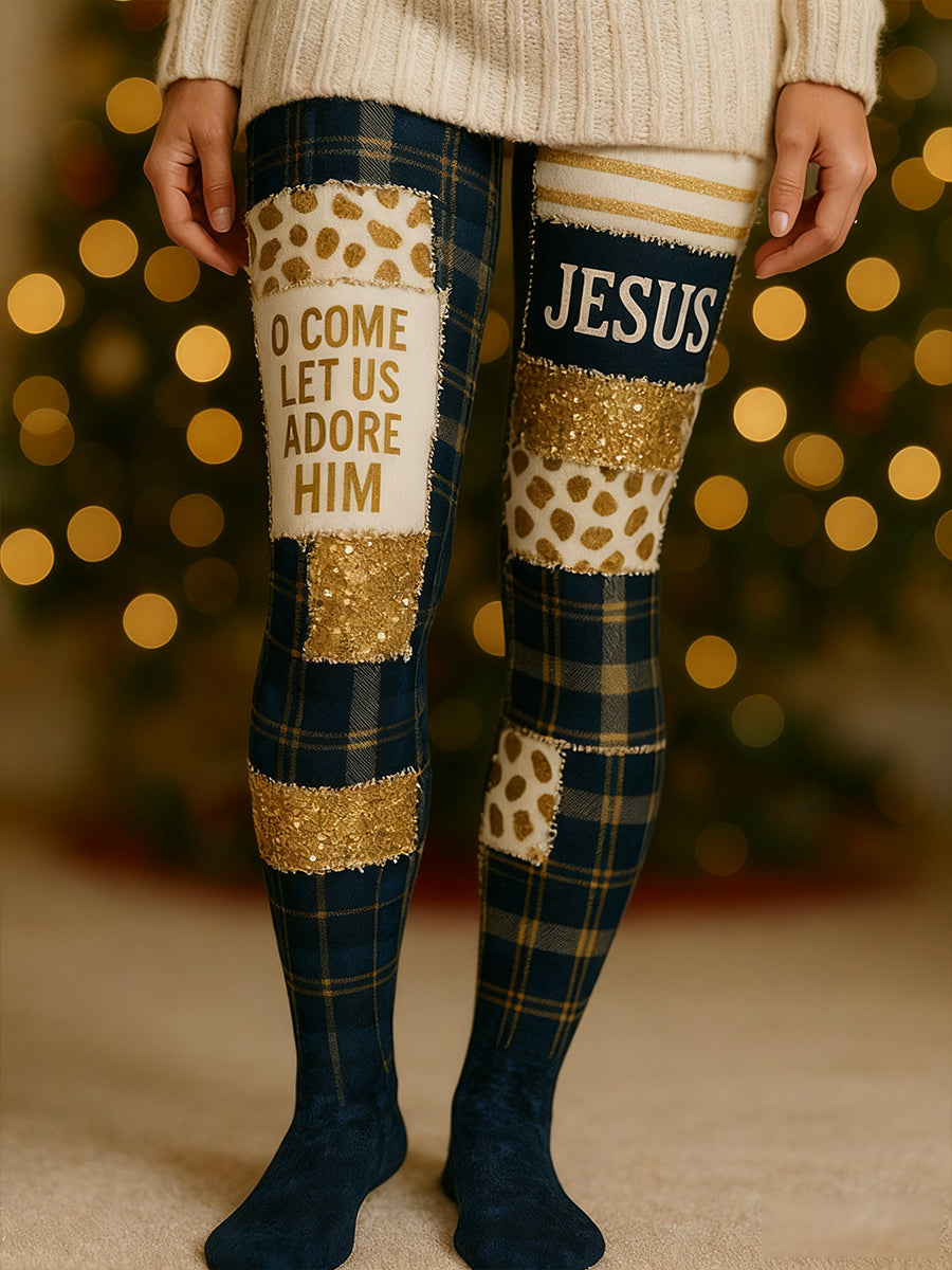 Women's Christmas Christian Cross Plaid Printed Leggings