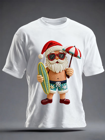 Men's Vintage Tropical Santa Claus Print Christmas Tee