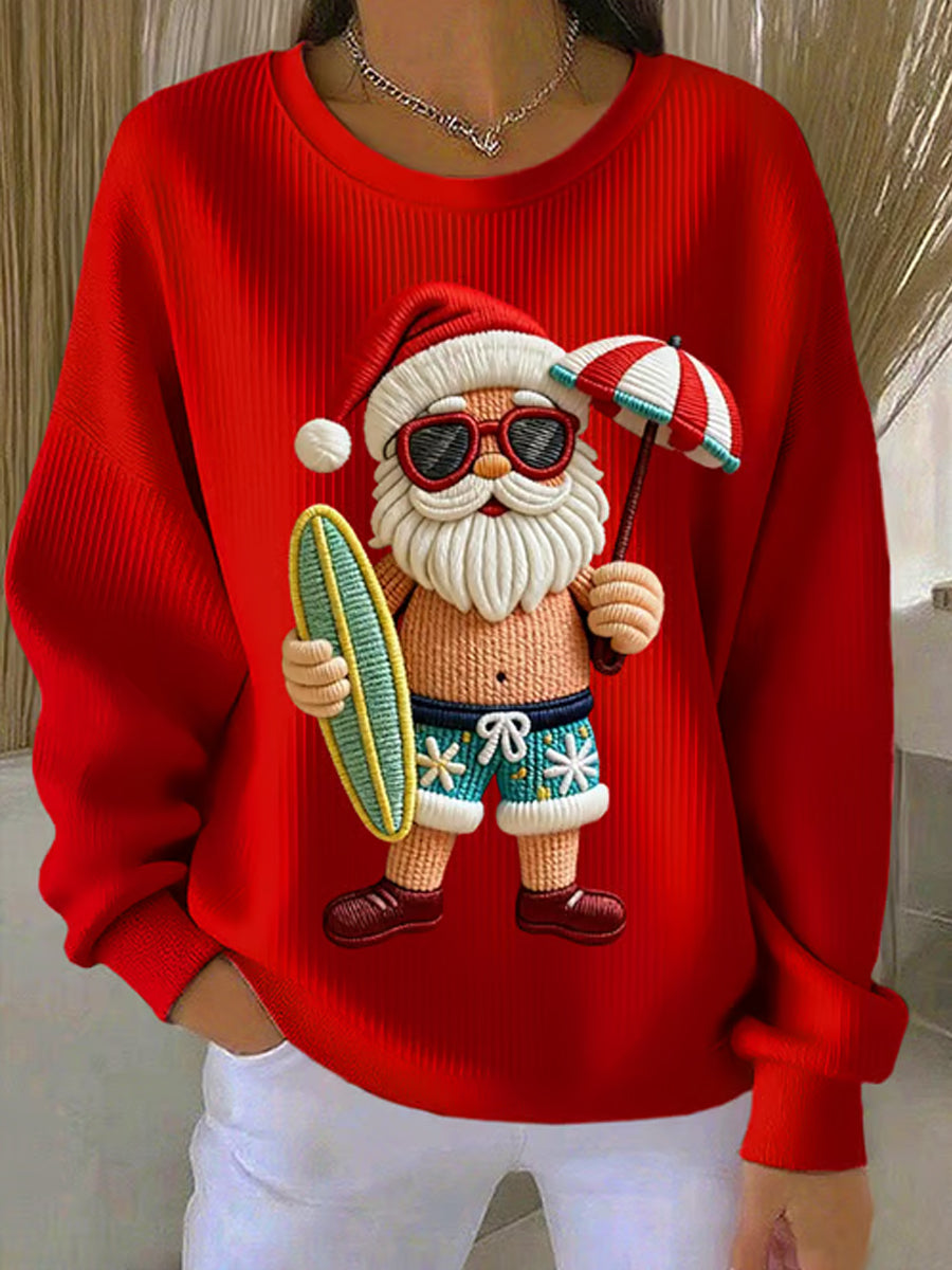 Women's Vintage Holiday Santa Claus Print Casual Sweatshirt