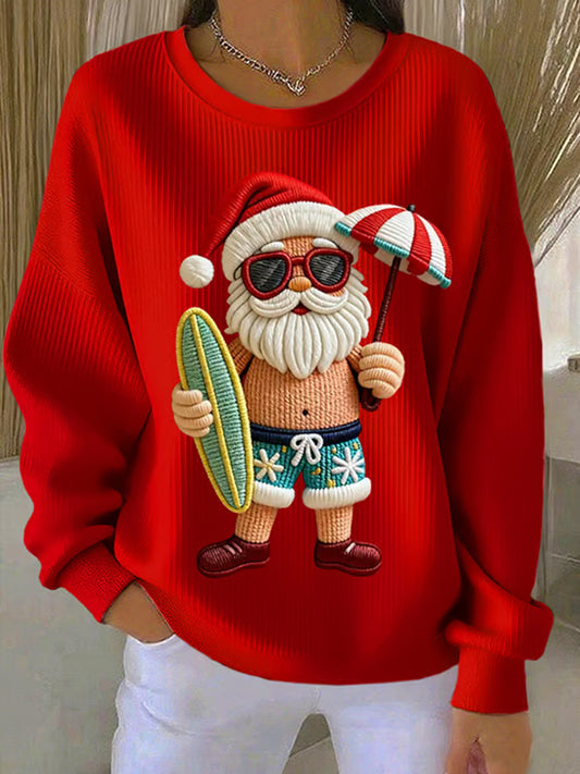 Women's Vintage Holiday Santa Claus Print Casual Sweatshirt