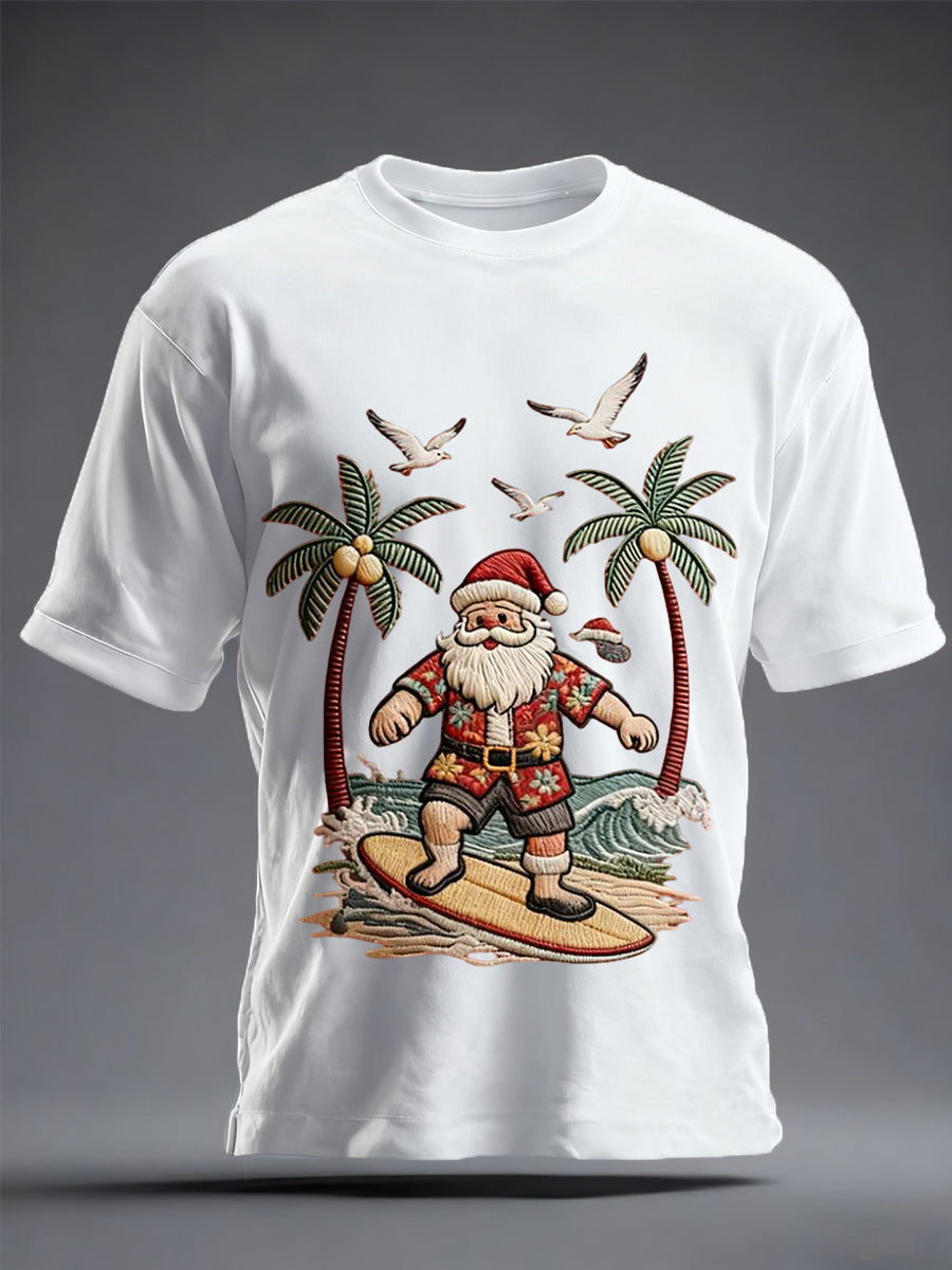 Men's Vintage Holiday Santa Claus Print Casual Tee
