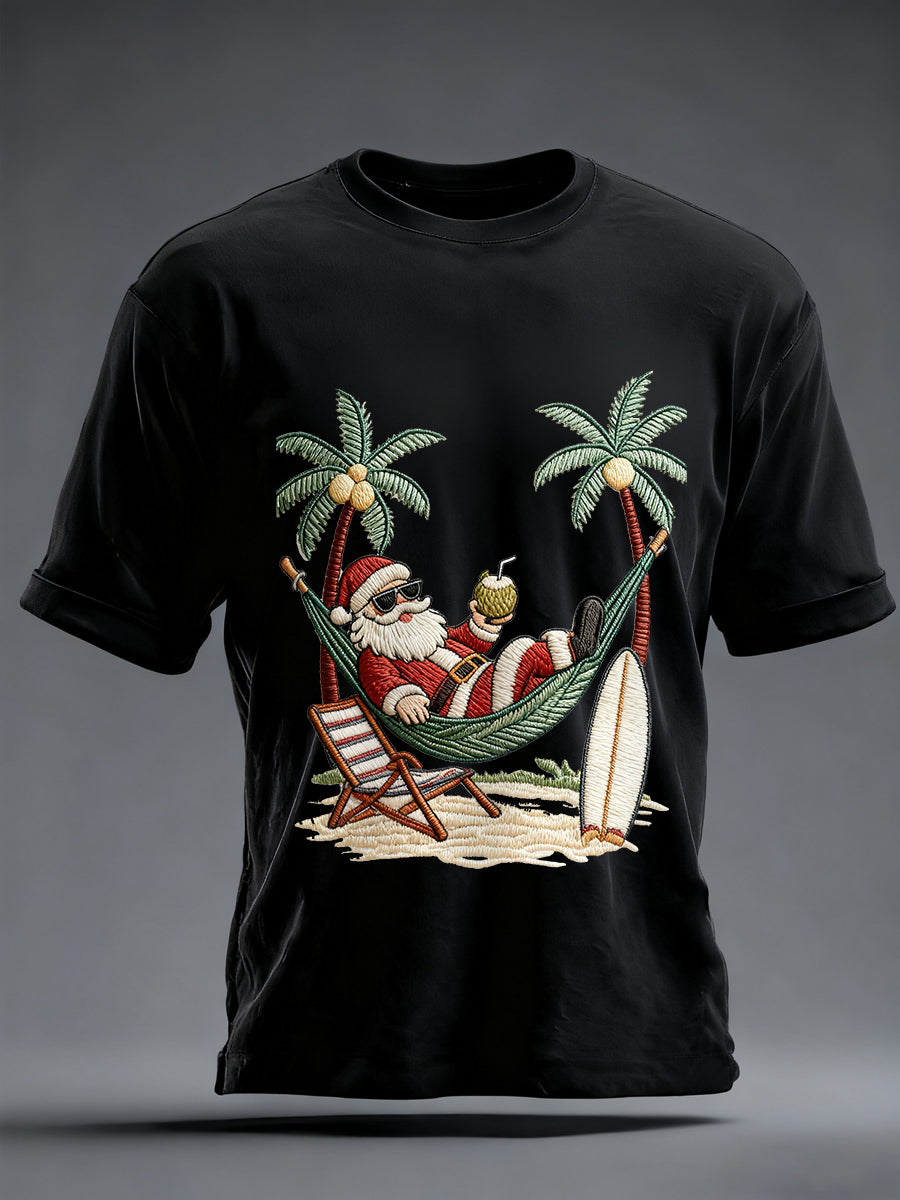 Men's Vintage Holiday Santa Claus Print Casual Tee