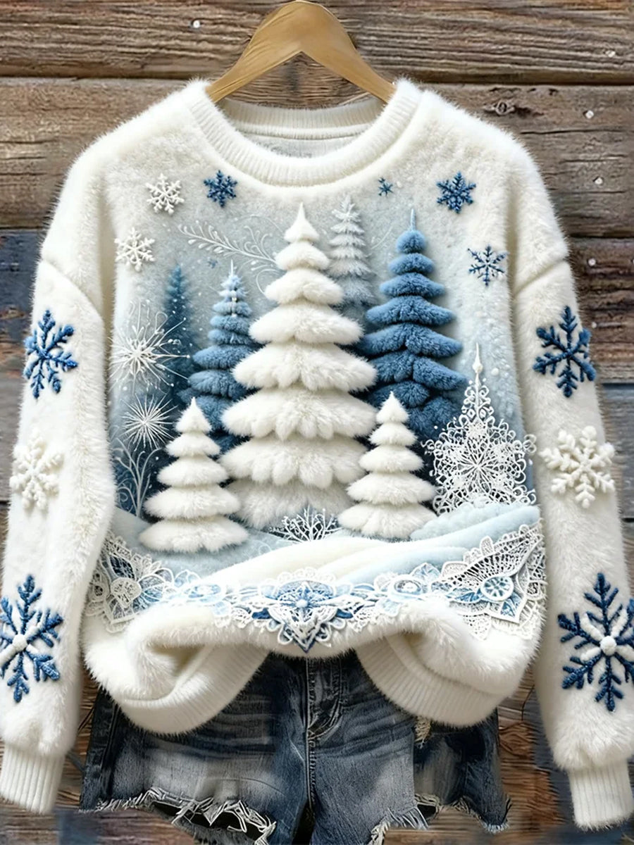 Women's Christmas Tree Art Plush Sweater
