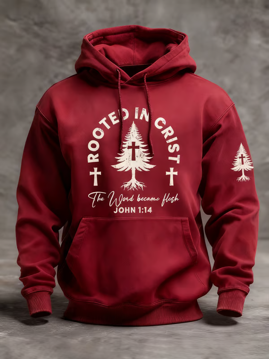 Men's Christmas combined with faith print Oversized Drop-Shoulder Hoodie with Pockets