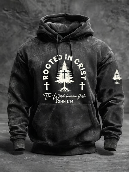 Men's Christmas combined with faith print Oversized Drop-Shoulder Hoodie with Pockets