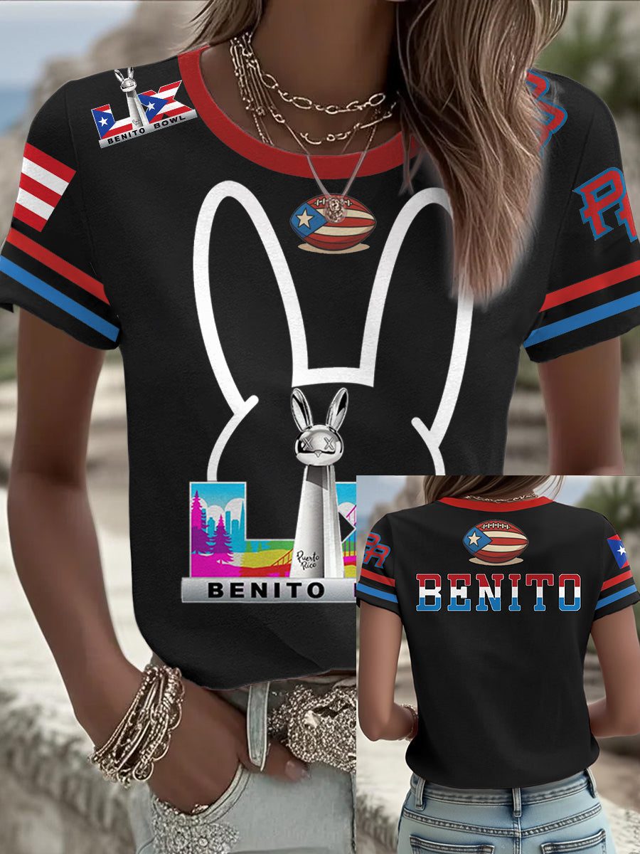 Women's Bunny Football Music Lover Printed T-shirt