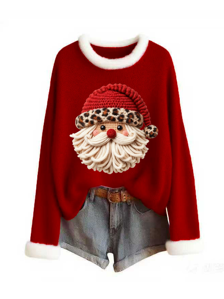Women's Christmas Vintage Animal Floral Art Casual Knit Top