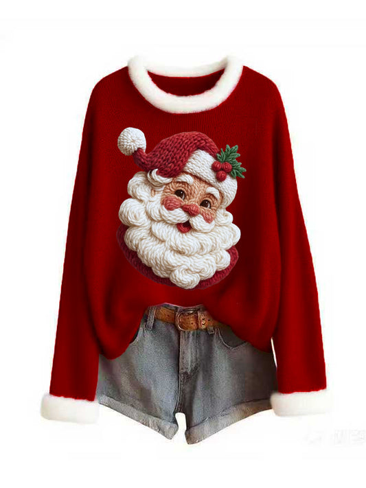 Women's Christmas Vintage Animal Floral Art Casual Knit Top