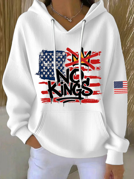 Women's No Kings In America USA Flag Print Hoodie
