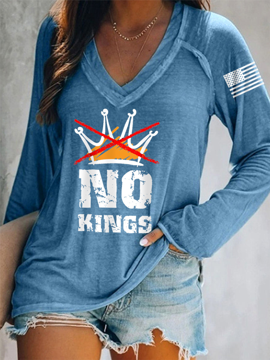 Women's No Kings In America V-Neck Long-Sleeve T-Shirt