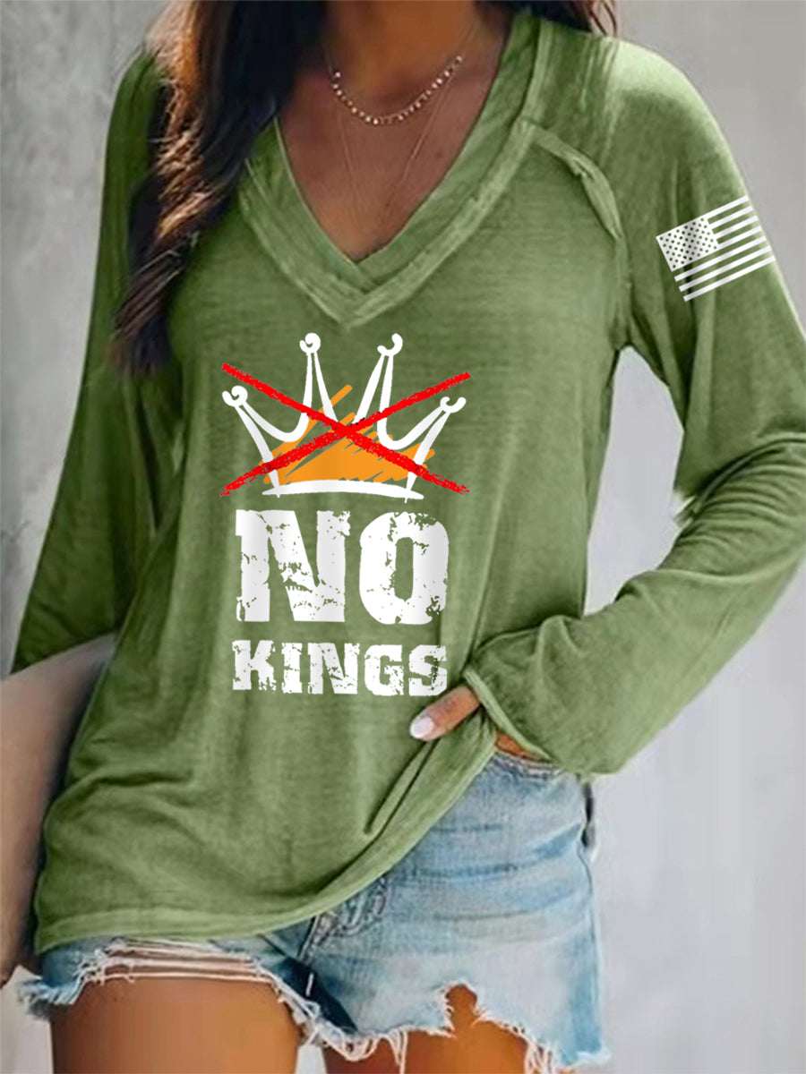 Women's No Kings In America V-Neck Long-Sleeve T-Shirt
