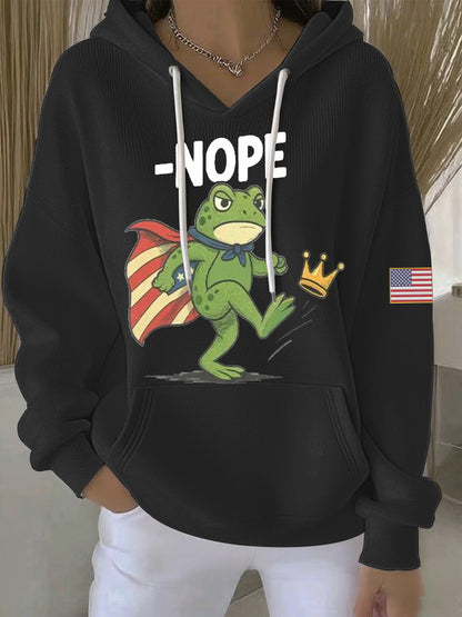 Women's No Kings Resist Frog Print Casual Hoodie