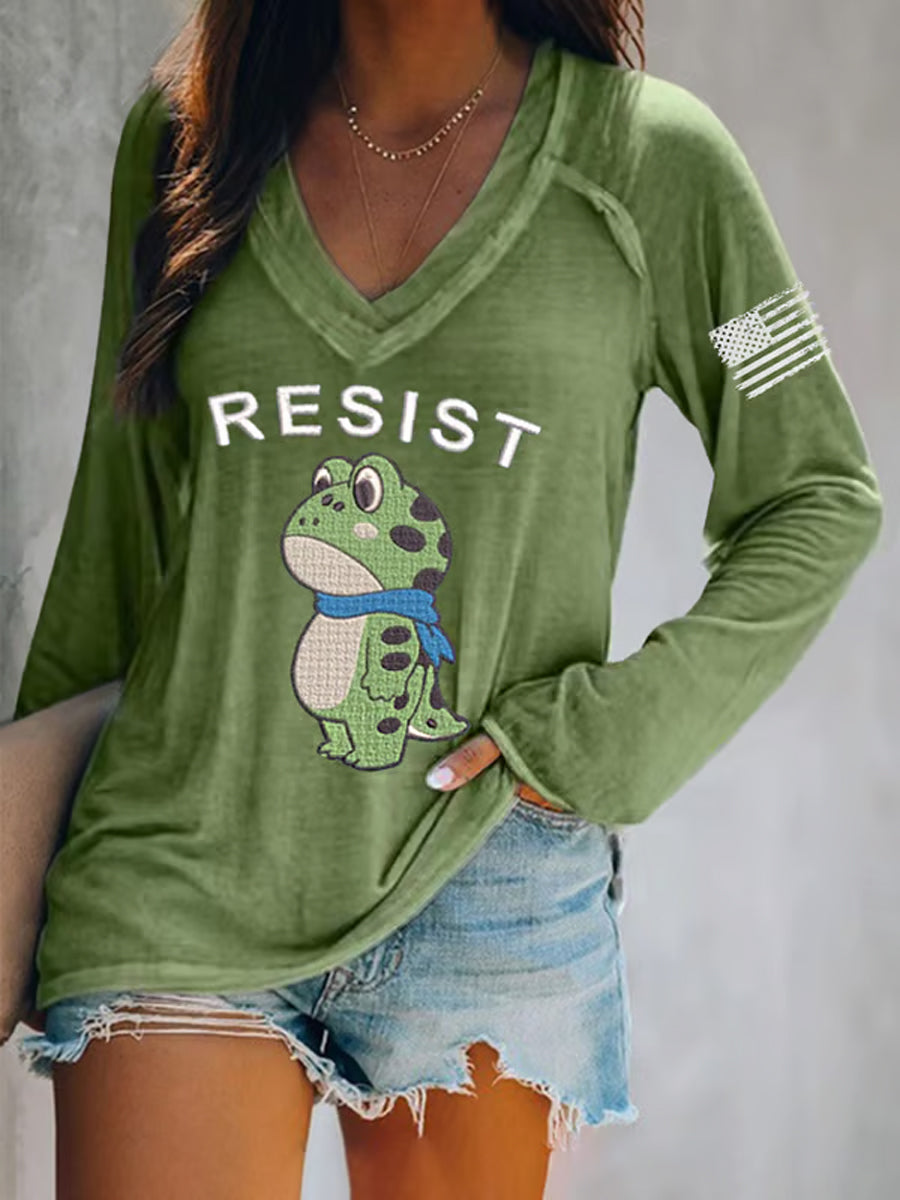 Women's Portland Frog Resist  V-Neck Long Sleeve T-Shirt