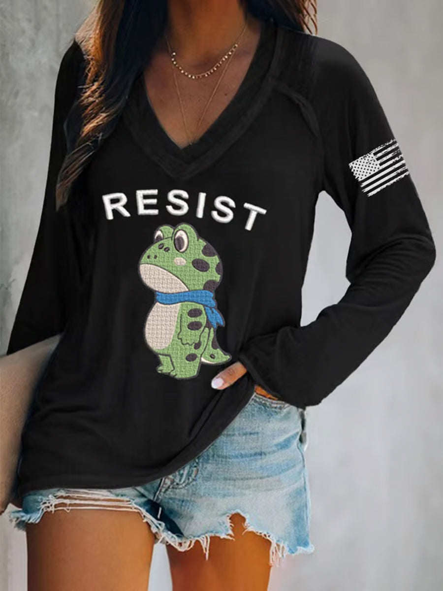 Women's Portland Frog Resist  V-Neck Long Sleeve T-Shirt