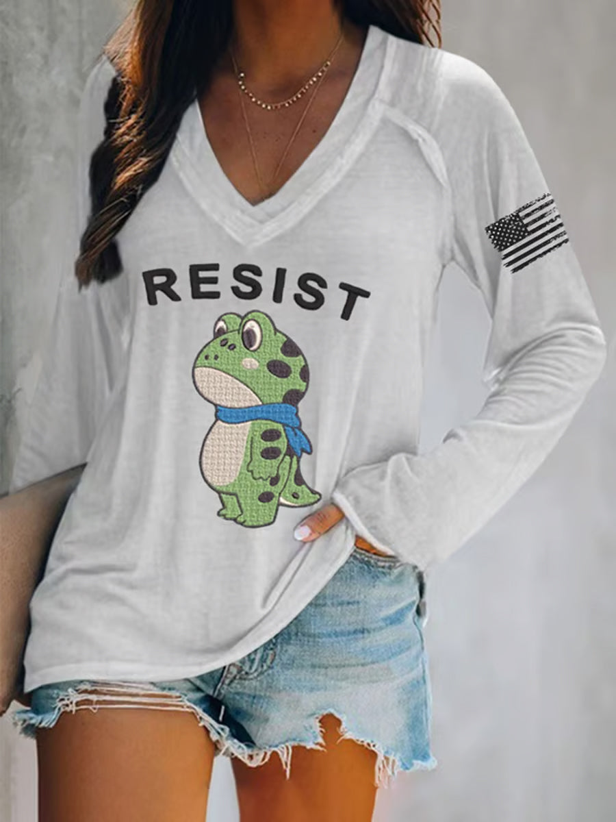 Women's Portland Frog Resist  V-Neck Long Sleeve T-Shirt