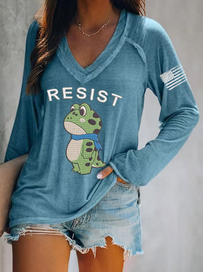 Women's Portland Frog Resist  V-Neck Long Sleeve T-Shirt