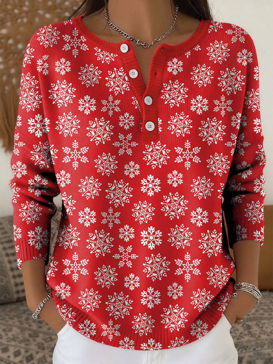 Women's Vintage Christmas Snowflakes Art Print Long-sleeve Sweater
