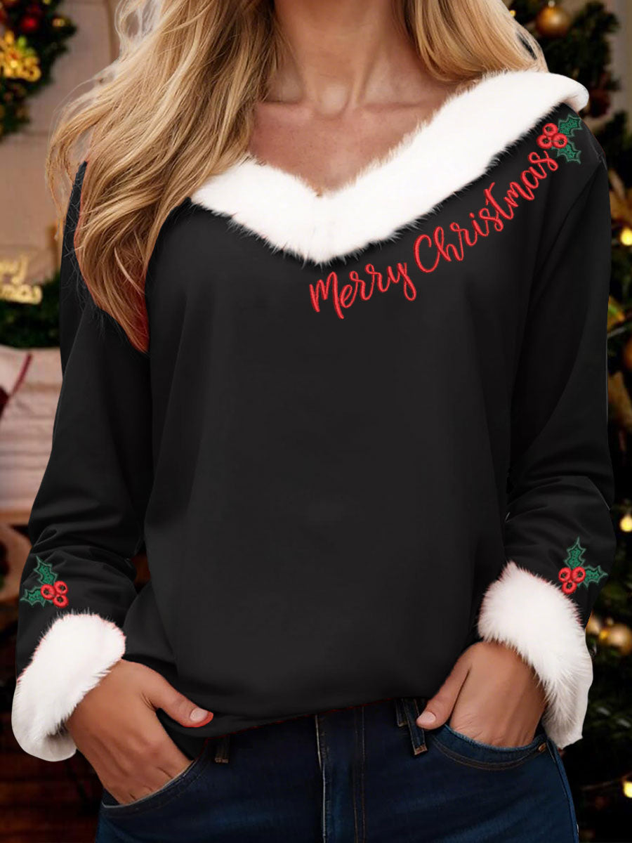 Women's Merry Christmas V-Neck Tops