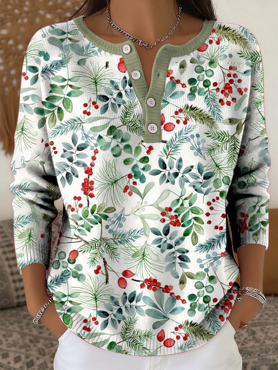 Women's Vintage Christmas Floral Arrangements Print Long-sleeve Sweater