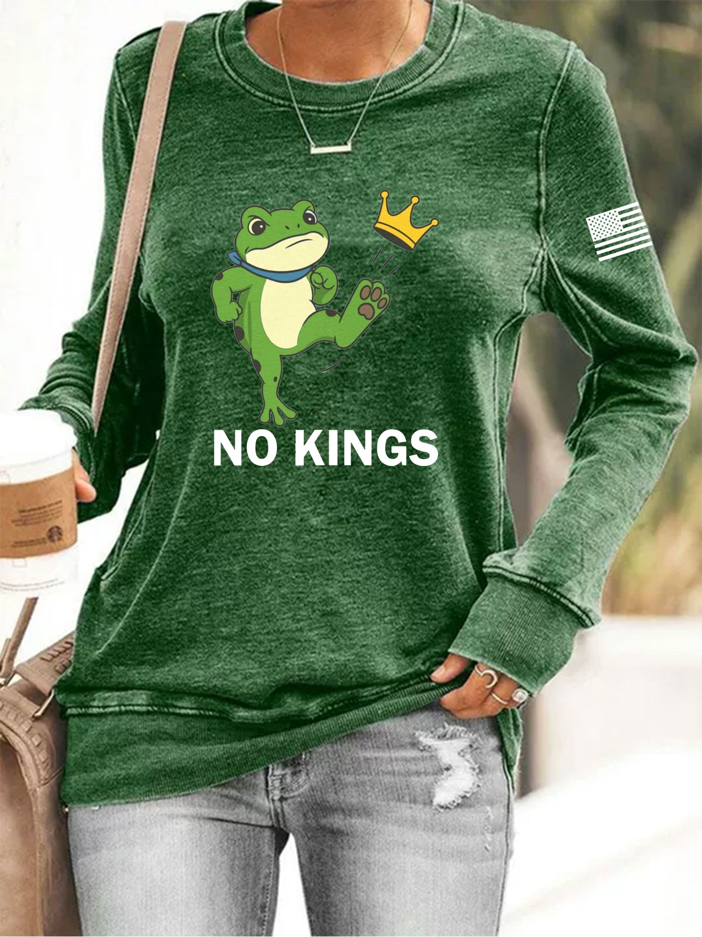 Women's No Kings Resist Frog Print Sweatshirt