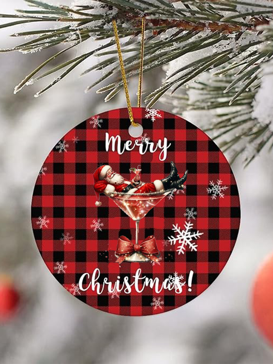 Santa Claus sitting on a red wine glass acrylic double-sided print