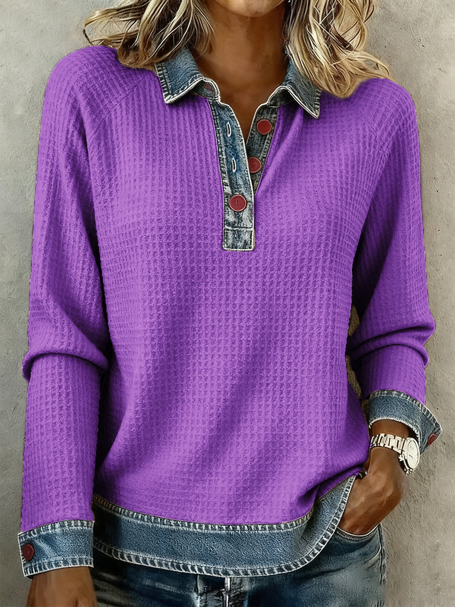 Women's Simple Patchwork Design Cozy Top