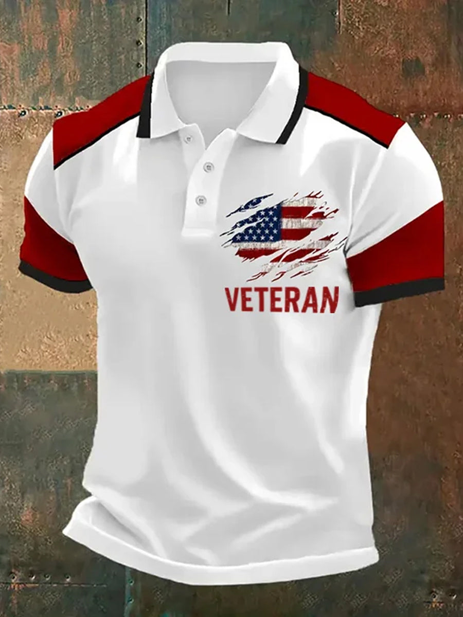 Men's Retro Veteran USA Flag Print Casual Top